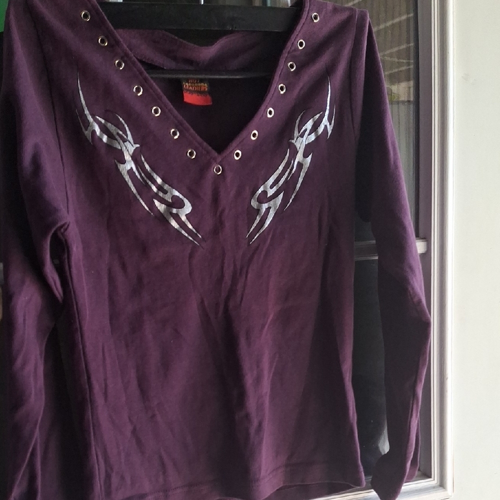 Women's Purple Long Sleeve Top with Eyelet Detail